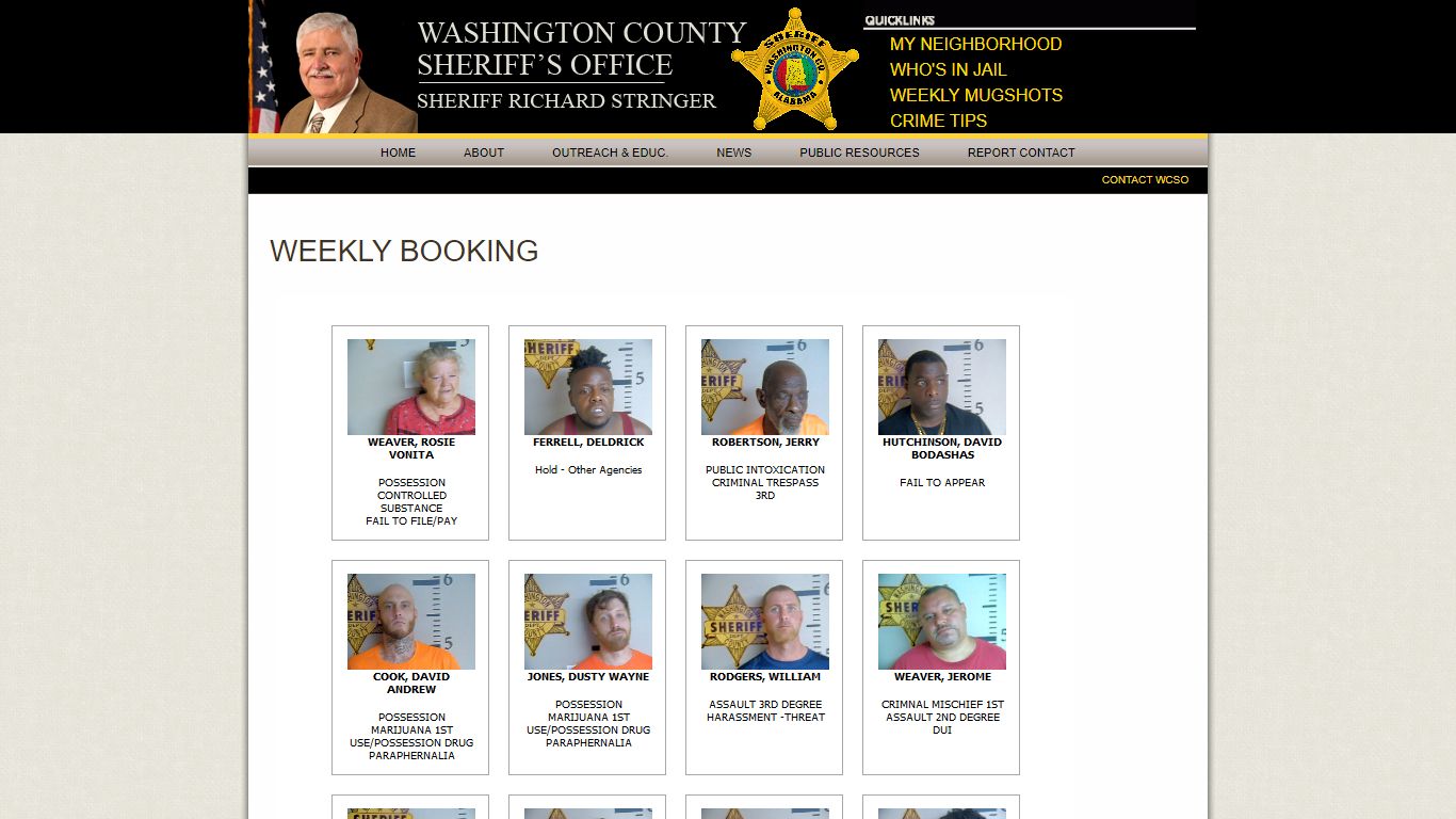 Weekly Booking » Washington County Sheriff's Office